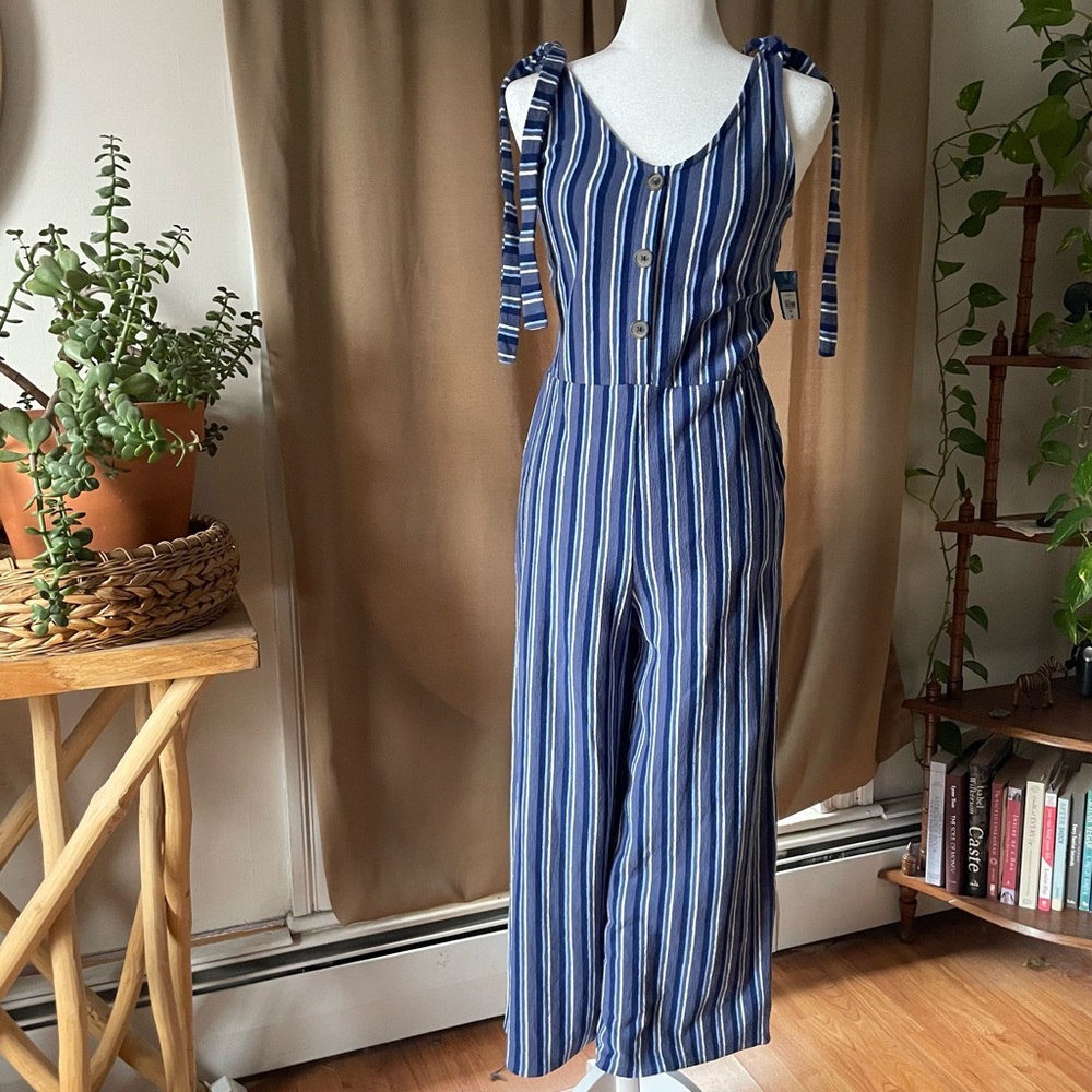 NWT Arizona Jean Co. Blue Striped 100% Cotton Sleeveless Jumpsuit Romper Small
